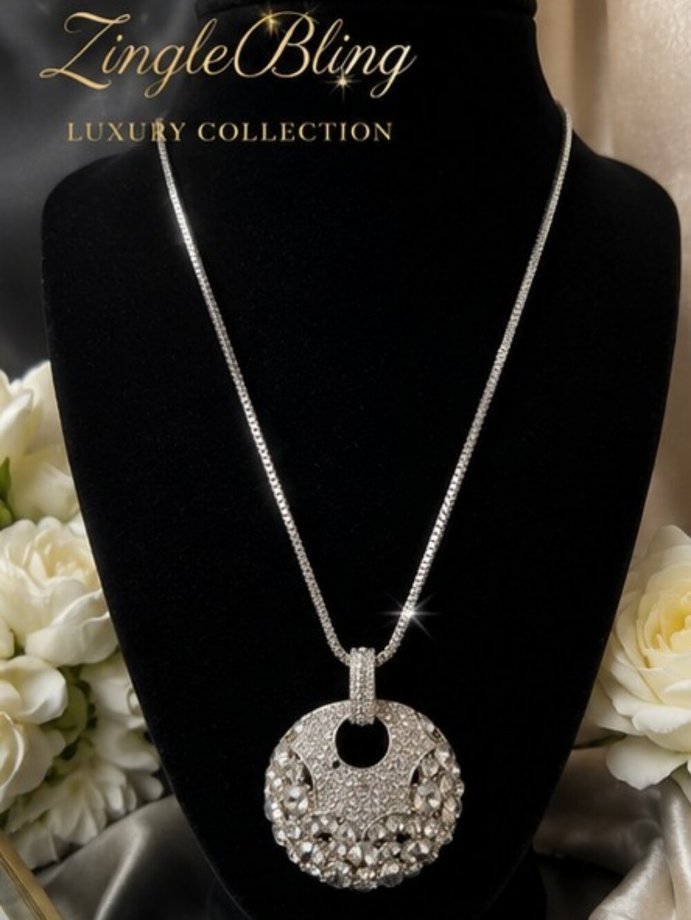 Aura Crystal Pendant Necklace 30 Silver Tone Box Chain Austrian Crystal NOS